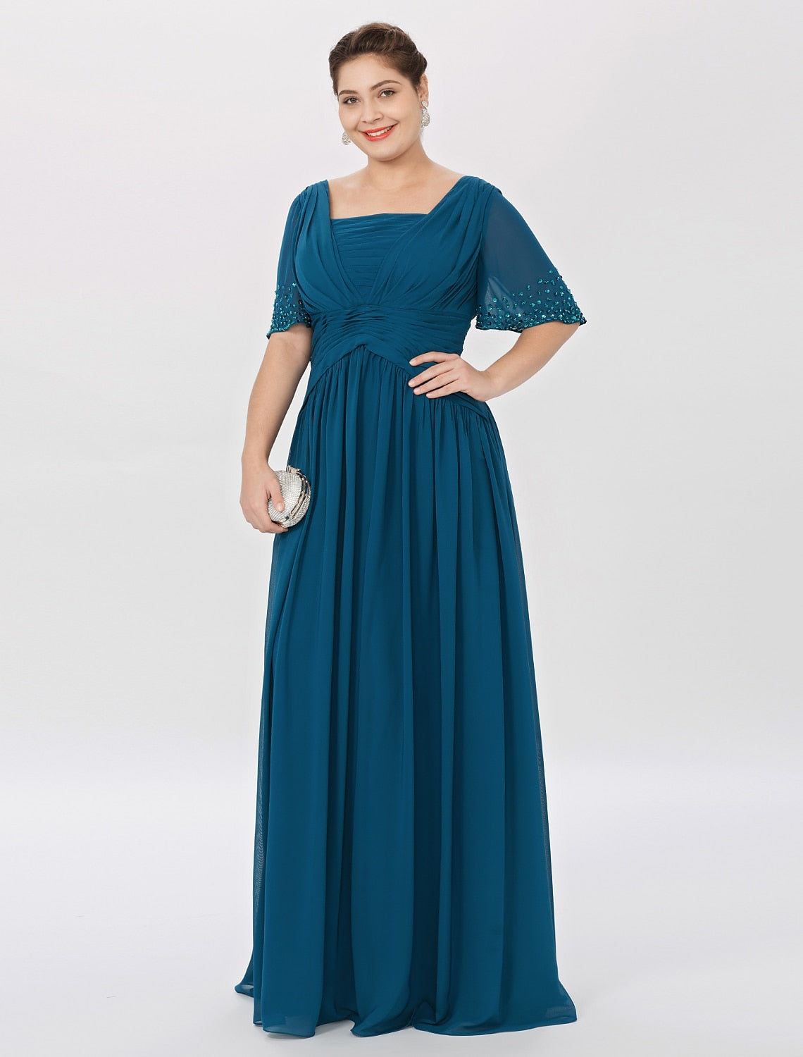 A-Linien-/Prinzessinnen-Kleid mit eckigem Ausschnitt und bodenlang für die Mutter der Braut 