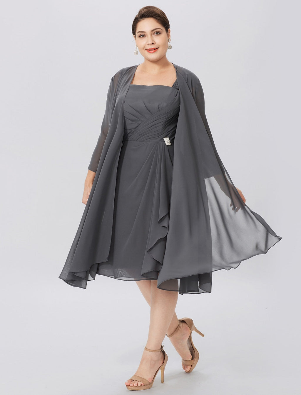 A-Linien-/Prinzessinnen-Kleid mit Spaghettiträgern und knielanger Passform für die Mutter der Braut 