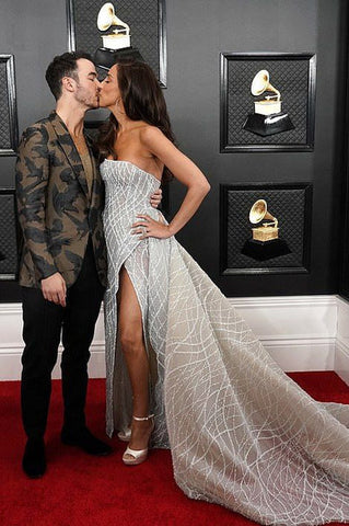 A-line Strapless Blue Long Prom Dresses Unique Evening Dress