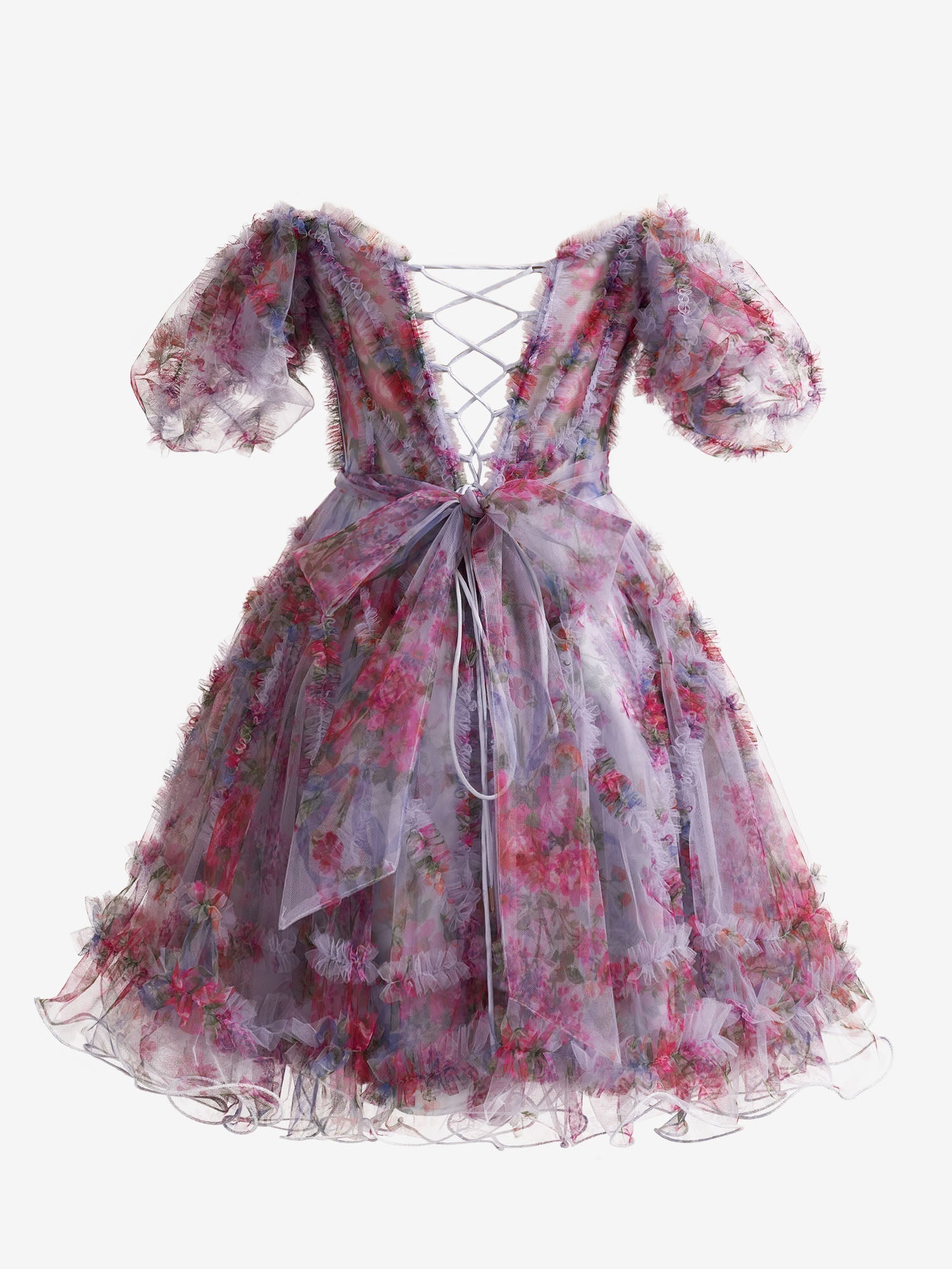 Vestido de fiesta con estampado floral y hombros descubiertos
