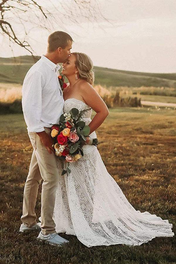 Strandhochzeitskleider aus Spitze, hochzeitskleider mit herzförmigem ausschnitt
