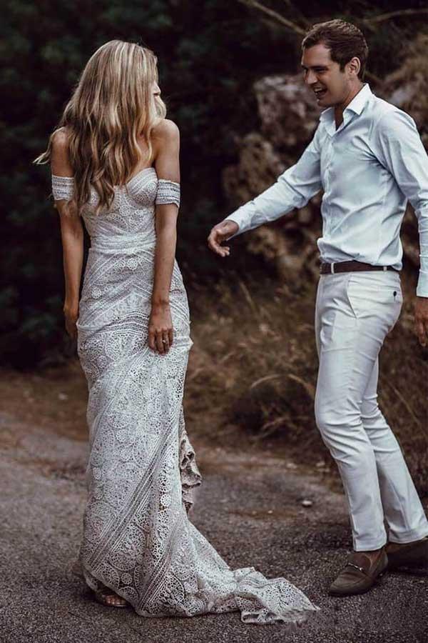 Strandhochzeitskleider aus Spitze, hochzeitskleider mit herzförmigem ausschnitt