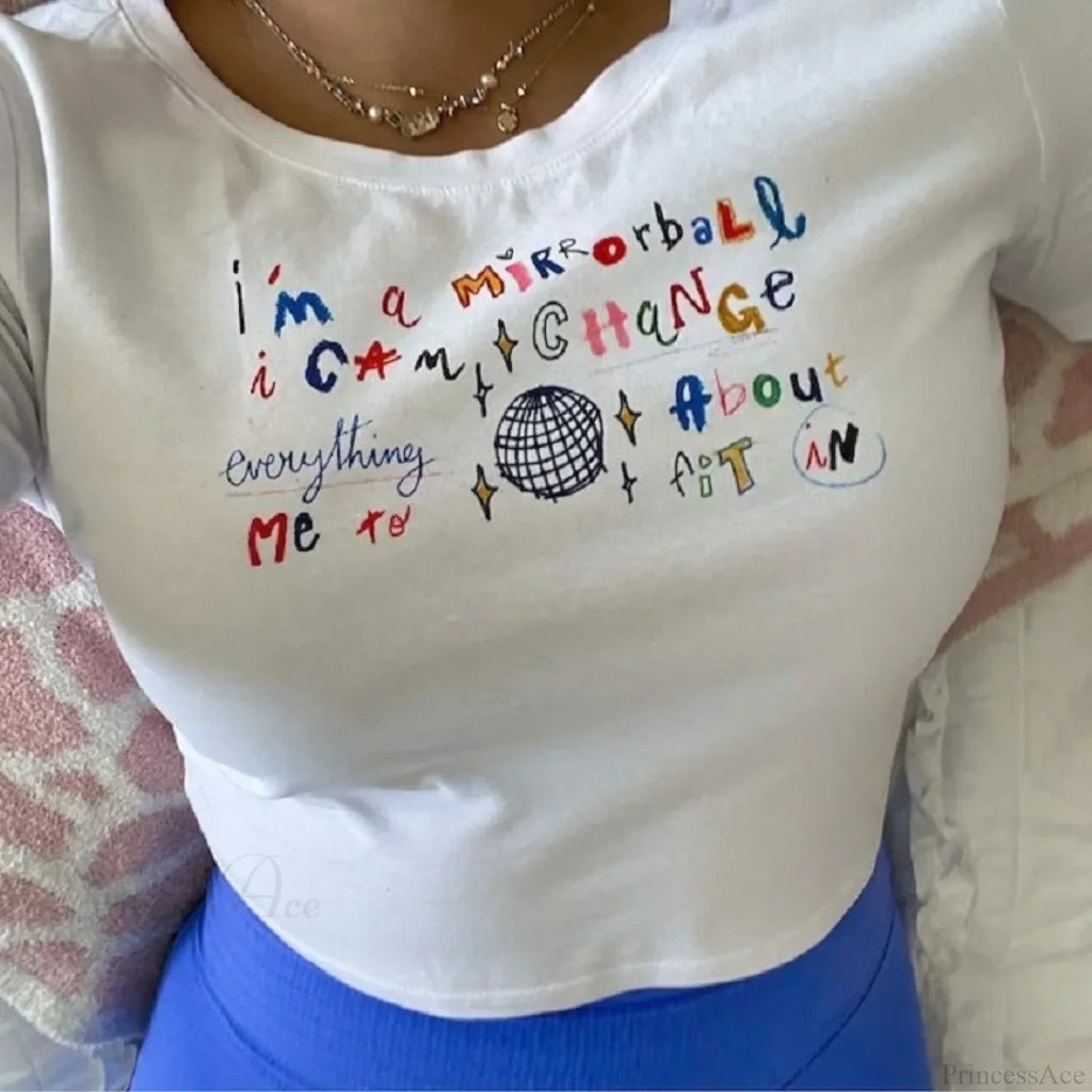 Kawaii Letter Print Crop Top T-shirt
