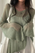Knitted Openwork Loose Long Sleeve Chic Blouse