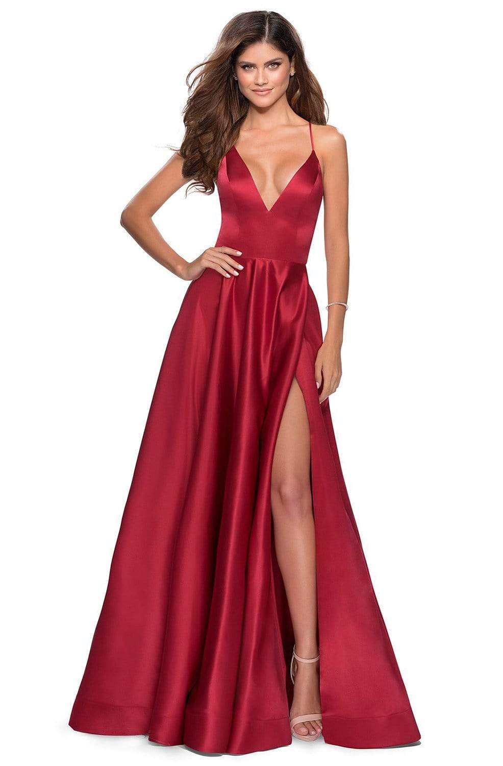 Satin-Abendkleid für junge Damen mit tiefem V-Ausschnitt