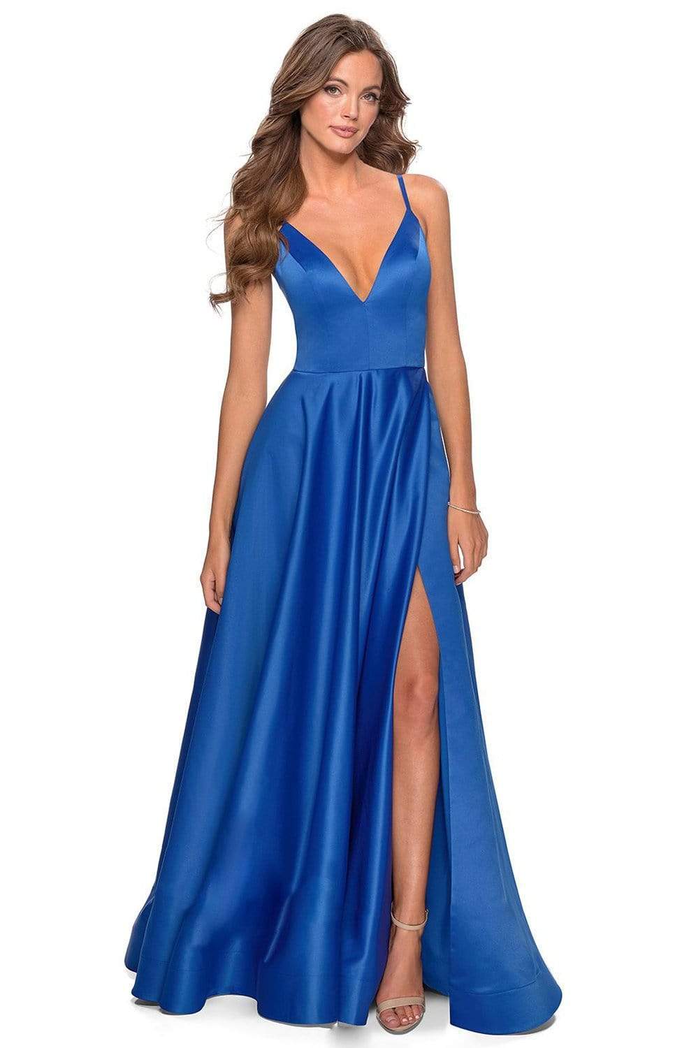 Satin-Abendkleid für junge Damen mit tiefem V-Ausschnitt