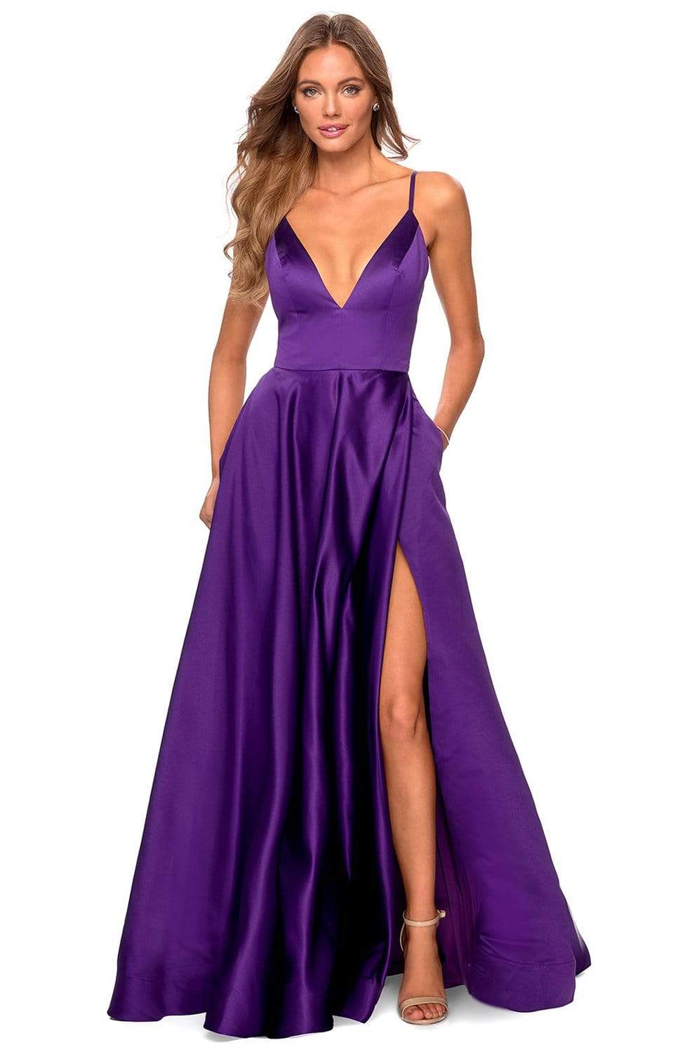 Satin-Abendkleid für junge Damen mit tiefem V-Ausschnitt
