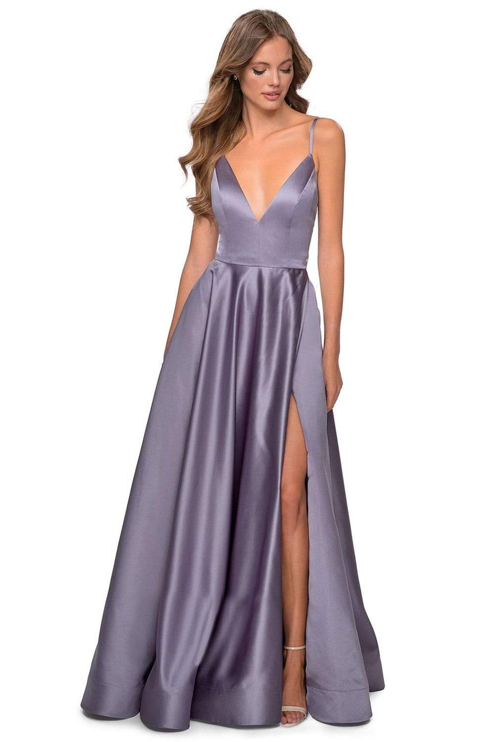 Satin-Abendkleid für junge Damen mit tiefem V-Ausschnitt