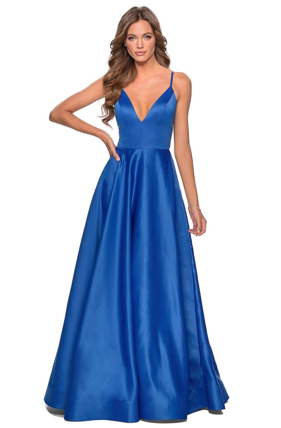 Satin-Abendkleid für junge Damen mit tiefem V-Ausschnitt