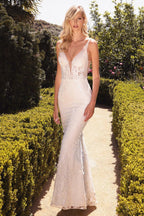 Vestido de novia largo formal sin mangas con apliques de encaje