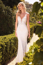Vestido de novia largo formal sin mangas con apliques de encaje