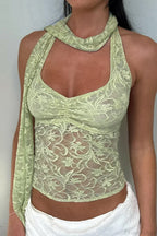 Lace Cowl Neck Halter Vacation Cami Top