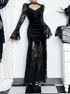 Lace Patchwork Flare Sleeve Maxi Dress