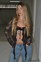 Lace Sheer Tie Cardigan Blouse