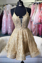 Lace Short Prom Dress Homecoming Dress with Criss Cross Back
