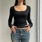 Lace Stitched Knit Top