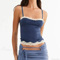 Lace Trim Spaghetti Strap Vintage Slim Crop Top