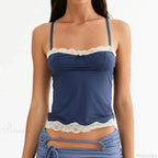 Lace Trim Spaghetti Strap Vintage Slim Crop Top