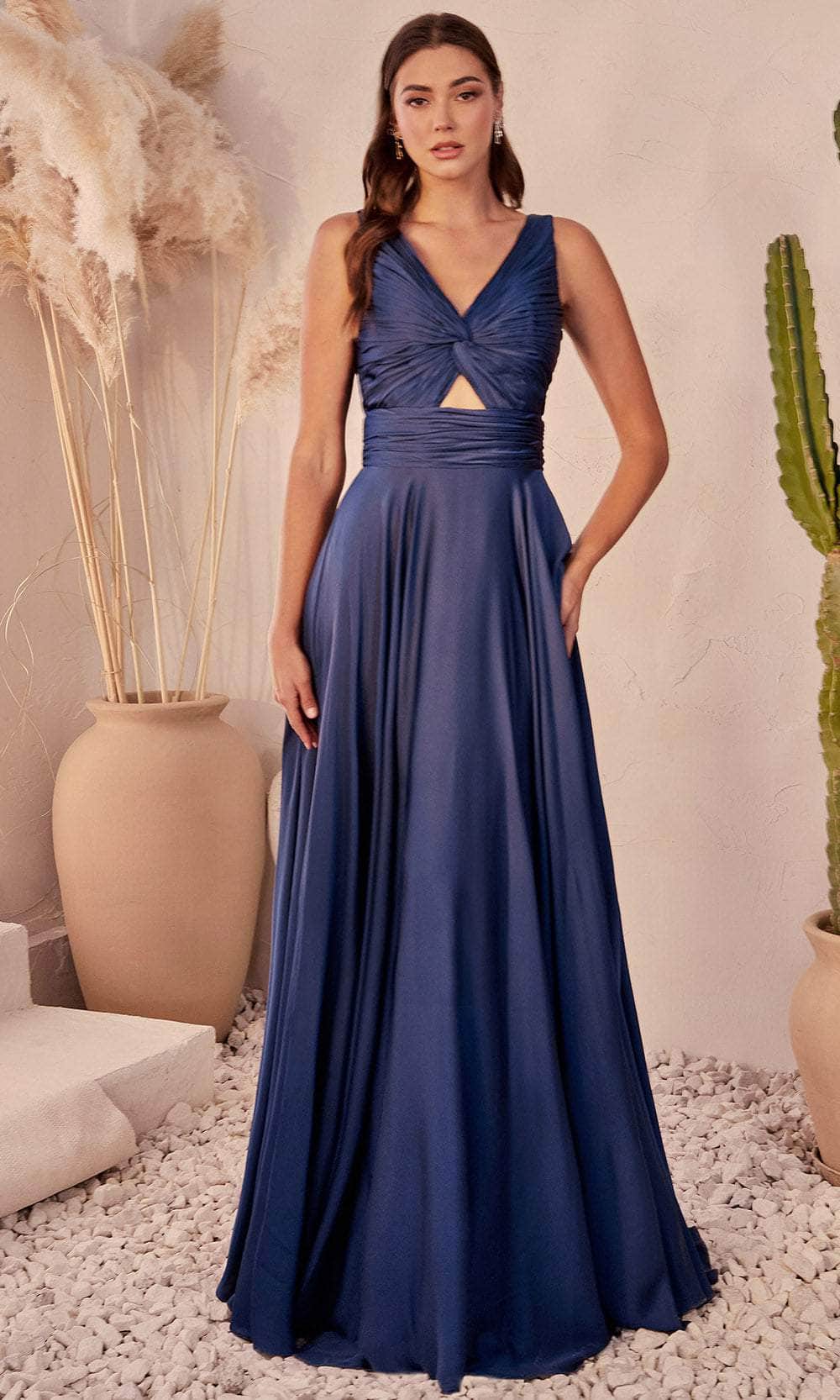 Gerafftes, geknotetes V-Ausschnitt-Abendkleid