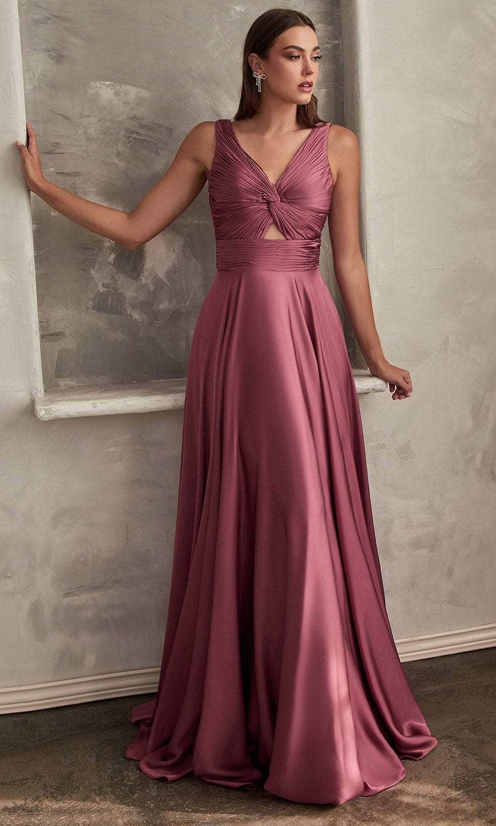 Gerafftes, geknotetes V-Ausschnitt-Abendkleid