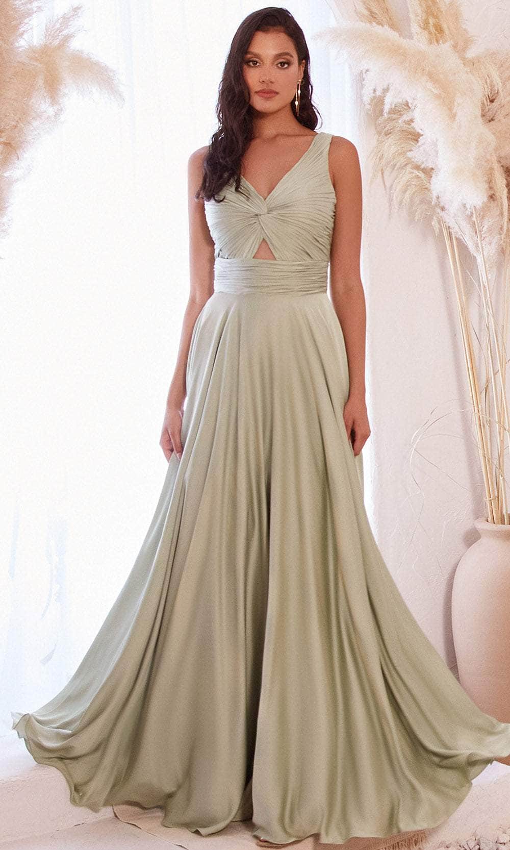 Gerafftes, geknotetes V-Ausschnitt-Abendkleid