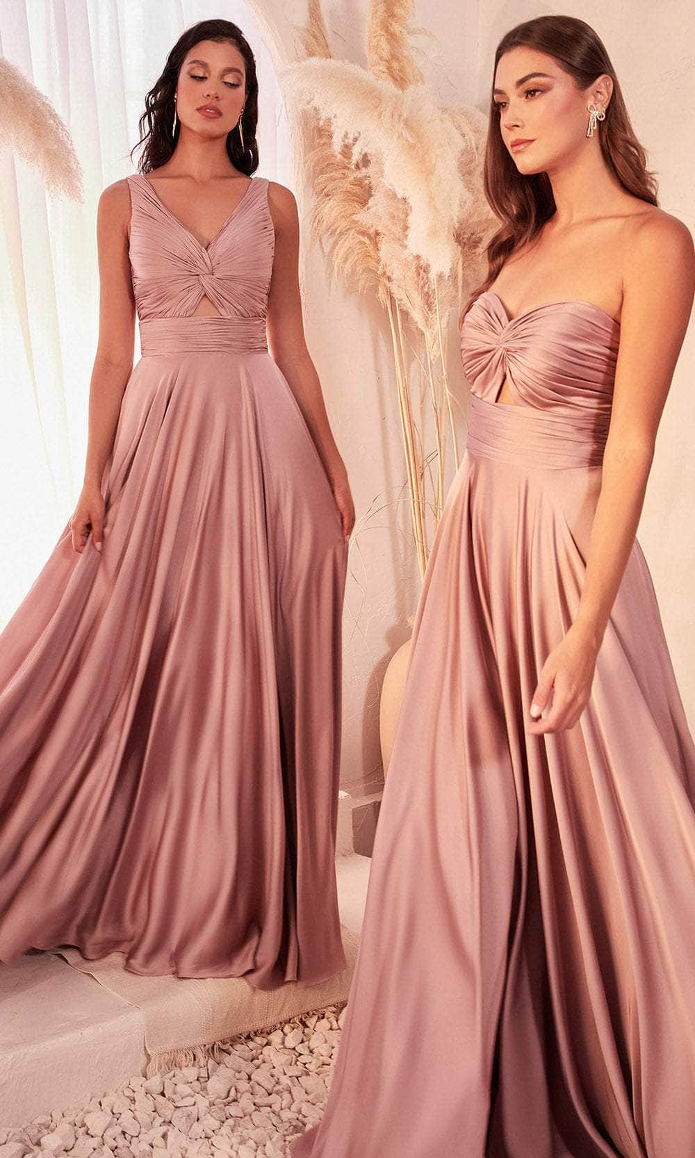 Gerafftes, geknotetes V-Ausschnitt-Abendkleid