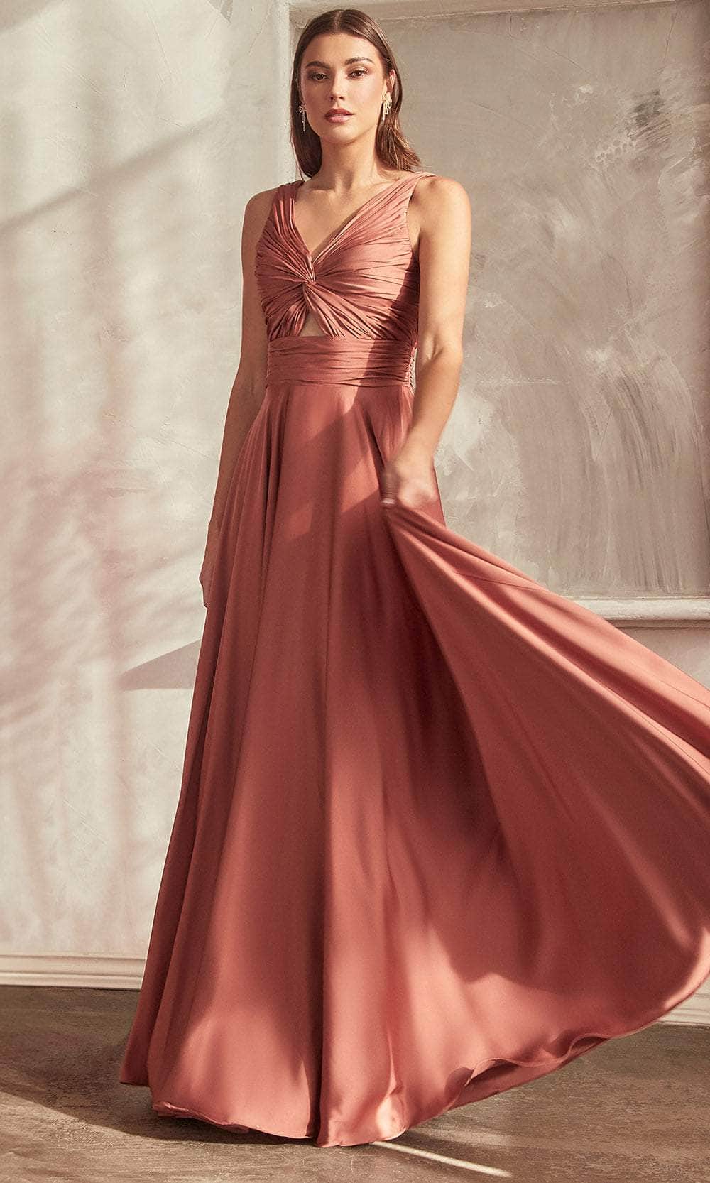 Gerafftes, geknotetes V-Ausschnitt-Abendkleid