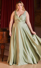 Ruched Knotted V-Neck Prom Gown