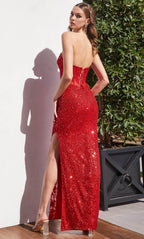Trägerloses, verziertes langes Ballkleid