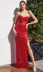 Trägerloses, verziertes langes Ballkleid
