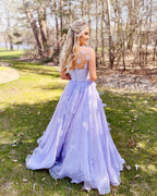 A-Linien-Abendkleid aus Organza mit Spaghettiträgern