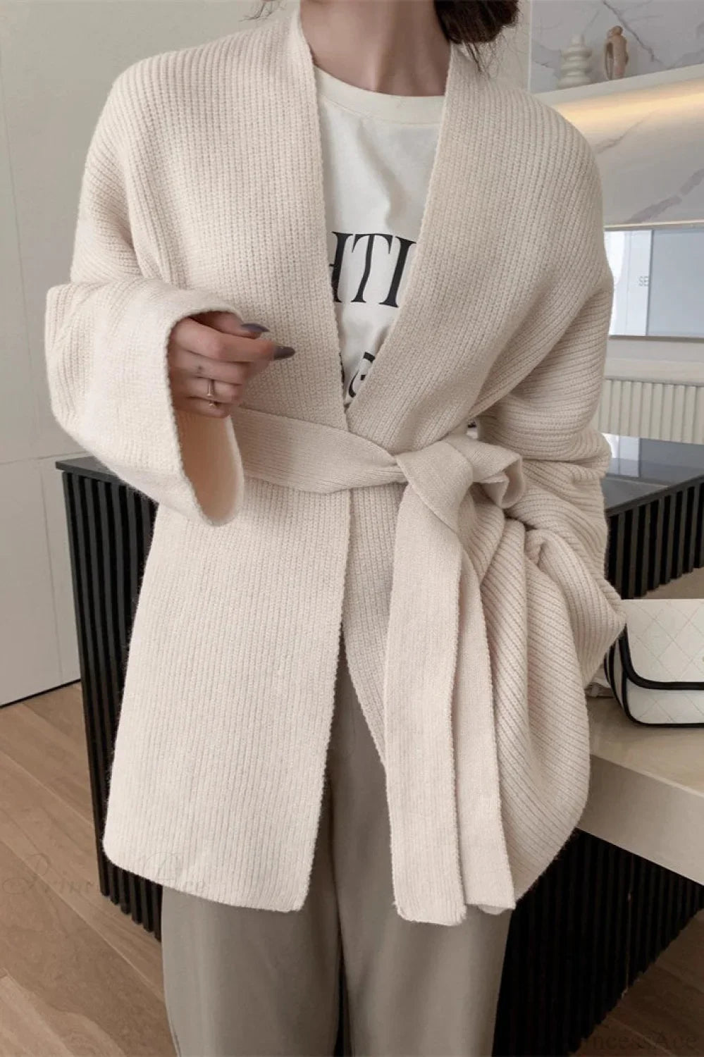 Lazy-Style Oversized Belted Knit Cardigan
