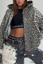 Leopard Print Zip Color-Block Hoodie