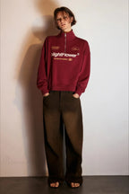 Letter Print Half Zip Stand Collar Loose Sweatshirt