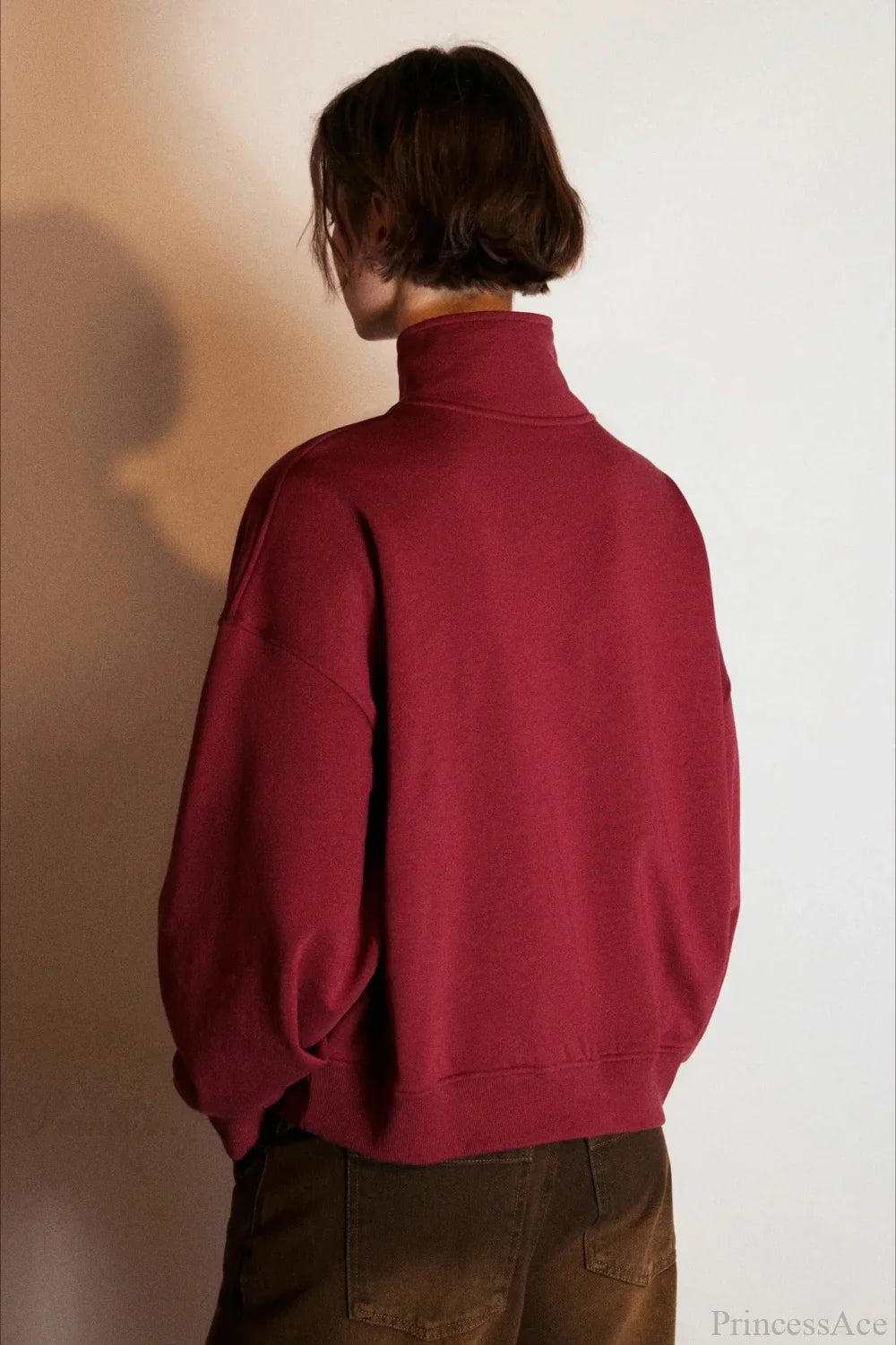 Letter Print Half Zip Stand Collar Loose Sweatshirt