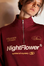 Letter Print Half Zip Stand Collar Loose Sweatshirt
