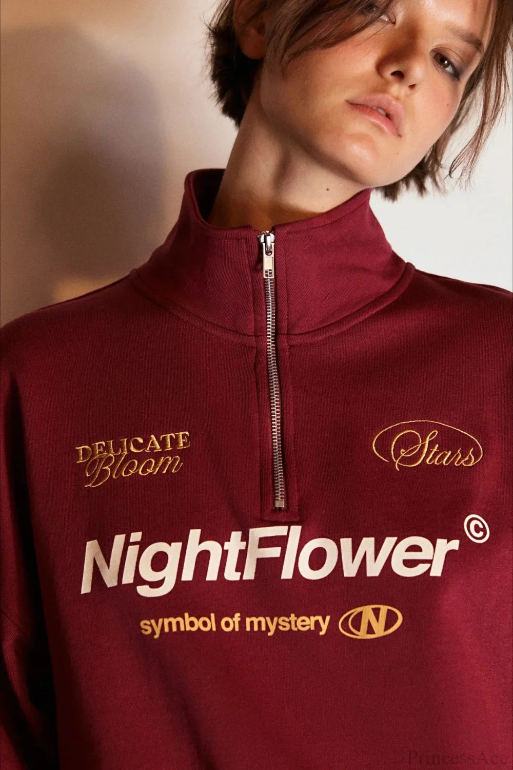 Letter Print Half Zip Stand Collar Loose Sweatshirt