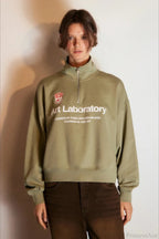 Letter Print Half Zip Stand Collar Loose Sweatshirt