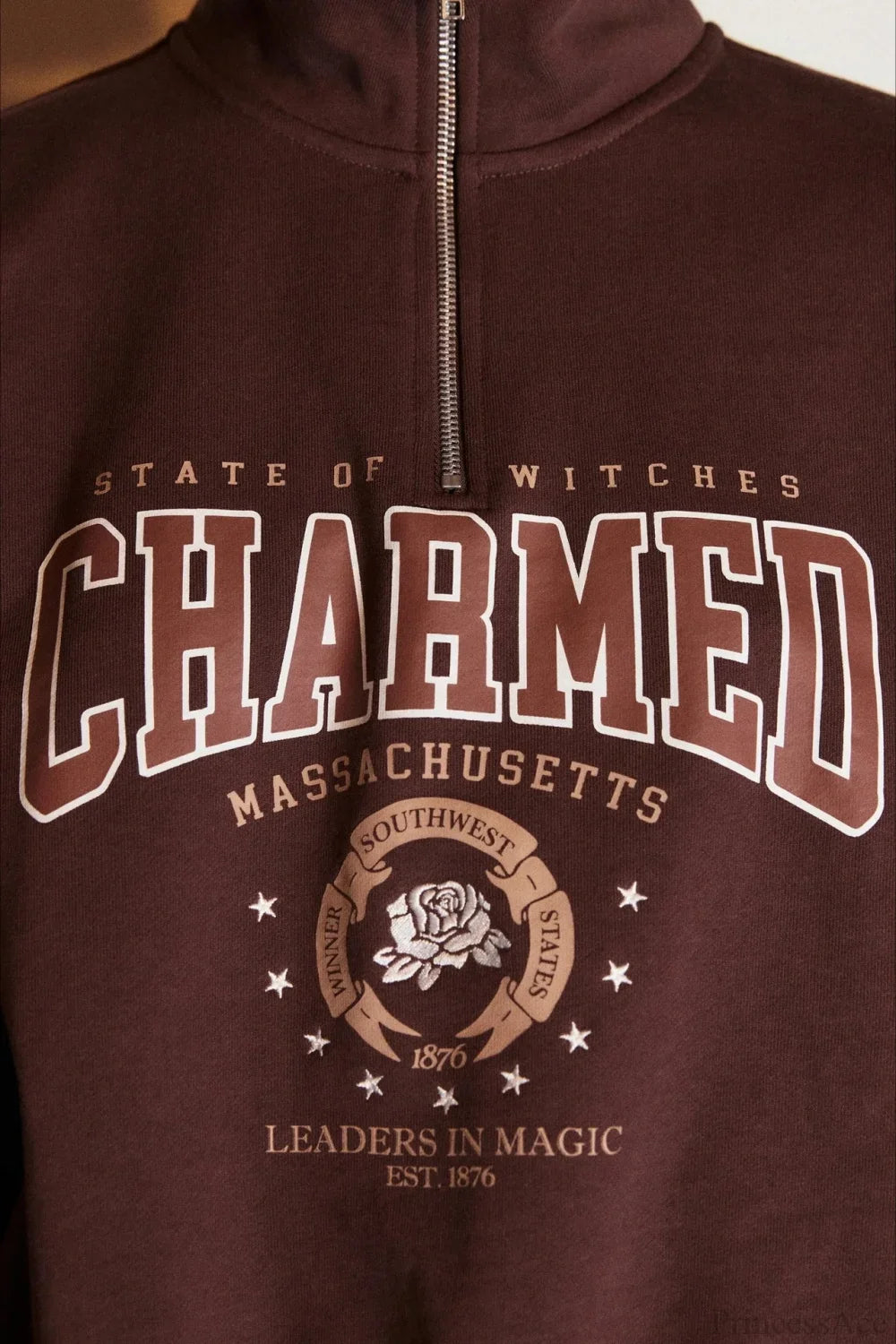 Letter Print Half Zip Stand Collar Loose Sweatshirt
