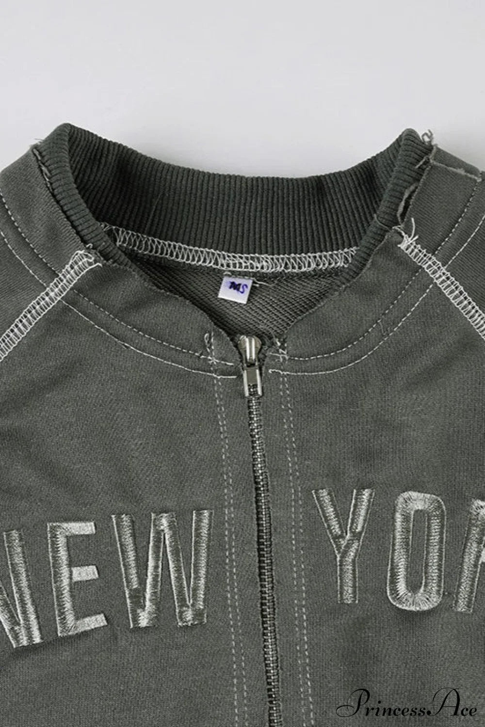 Letter Print Slim Paneled Stand Collar Hoodie