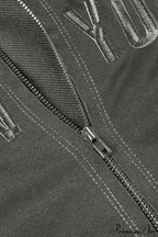 Letter Print Slim Paneled Stand Collar Hoodie