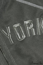 Letter Print Slim Paneled Stand Collar Hoodie