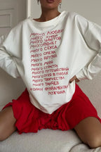 Letter Print Versatile Loose Crew Neck Long Sleeve Tee