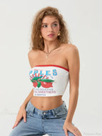 Letters Print Off-shoulder Sleeveless Wrap Tube Top
