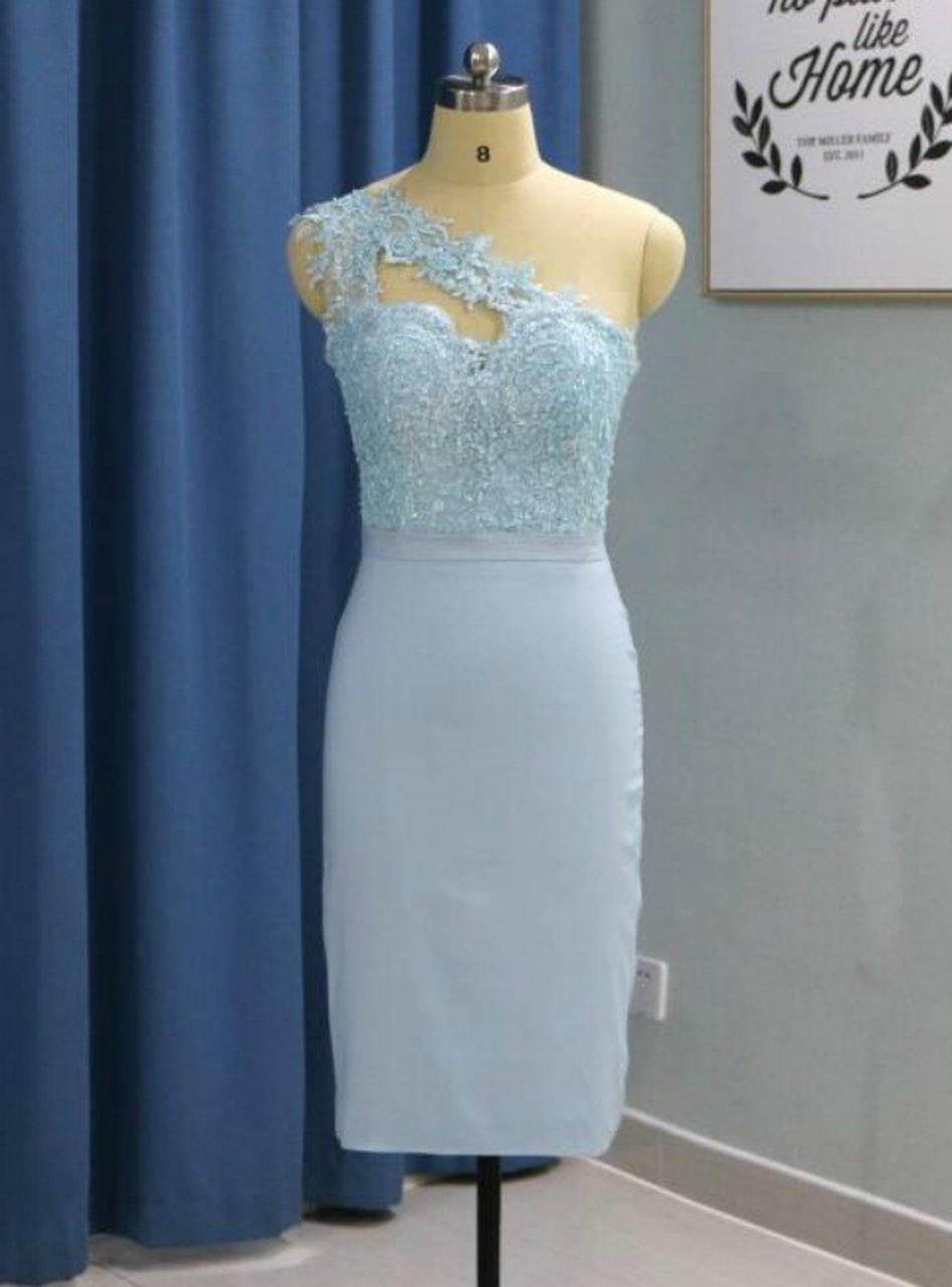 Light Short Knee Length One Shoulder Homecoming Dresses