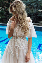 Long A-line Tulle Appliques Lace Off-the-shoulder Wedding Dress