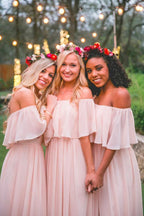 Long Chiffon Off The Shoulder Slate Gray Bridesmaid Dresses