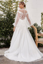 Long Sleeve Sheer A Line Wedding Gown