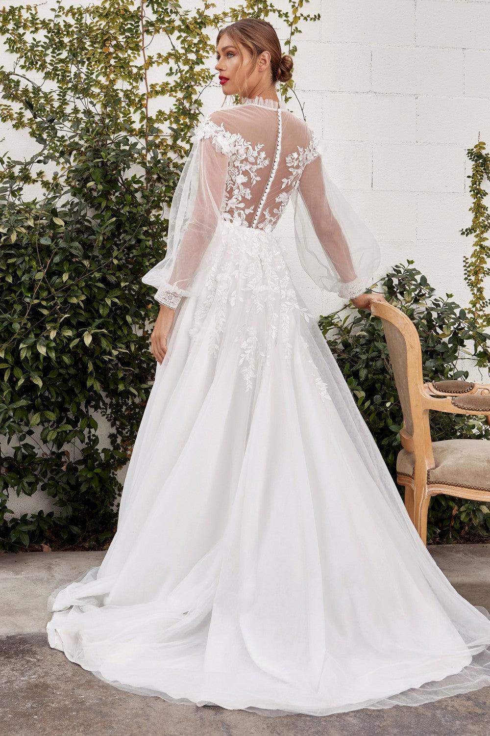 Long Sleeve Sheer A Line Wedding Gown