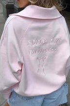 Loose Casual Letter Embroidery Half-Zip Sweatshirt